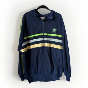Vintage retro Adidas track jacket XL Blue green horizontal striped 90s Trefoil